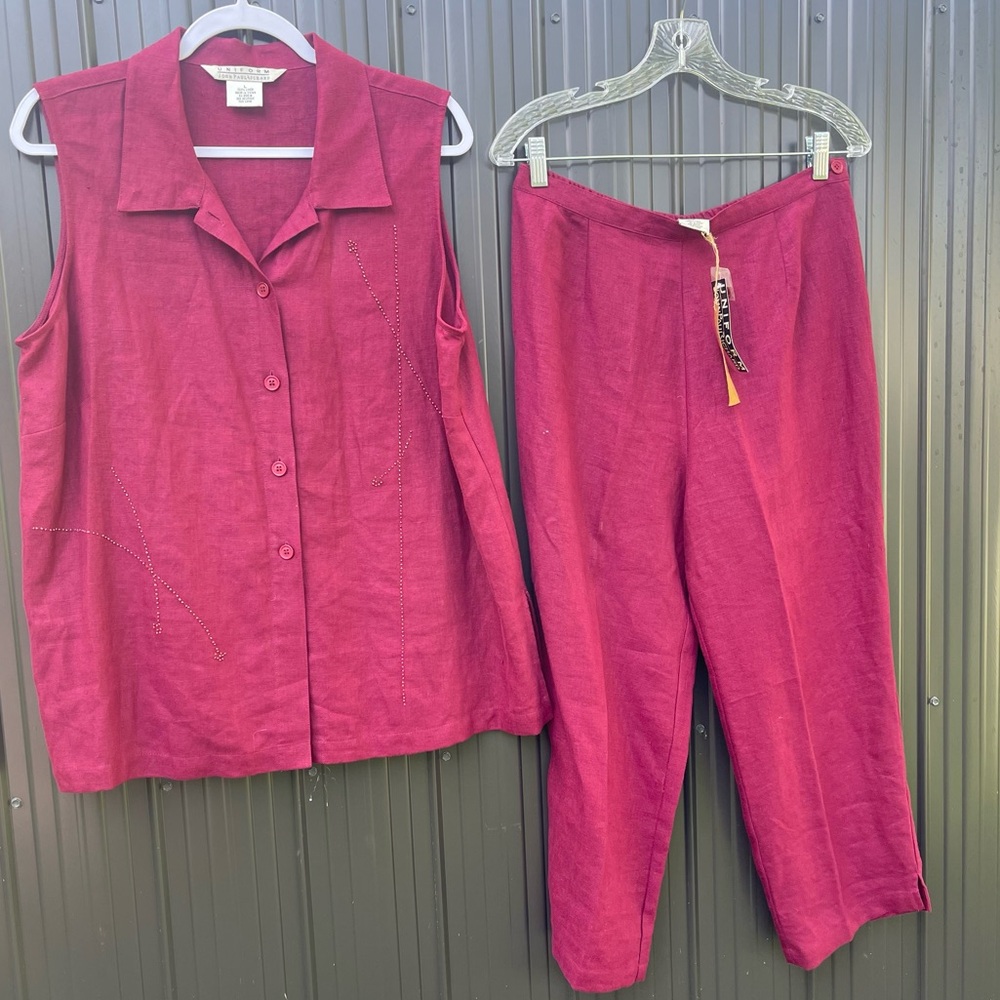 Women’s 100% Linen 2-Piece Set Sleeveless Shirt‎ Pants Airy Breathable Lagenlook - Picture 17 of 17